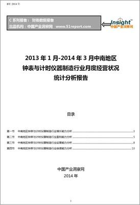 2013-2014年3月中南地区钟表与计时仪器制造行业经营状况月报 销售形势与经营分析